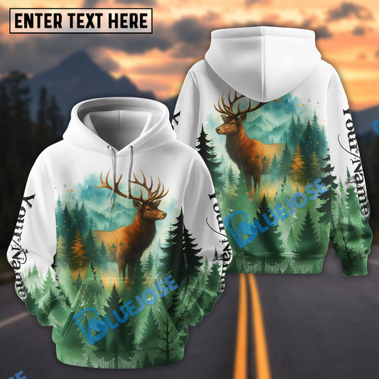 BlueJose White Deer Hunting Watercolor Art Personalized Name Hoodie For Hunting Lover