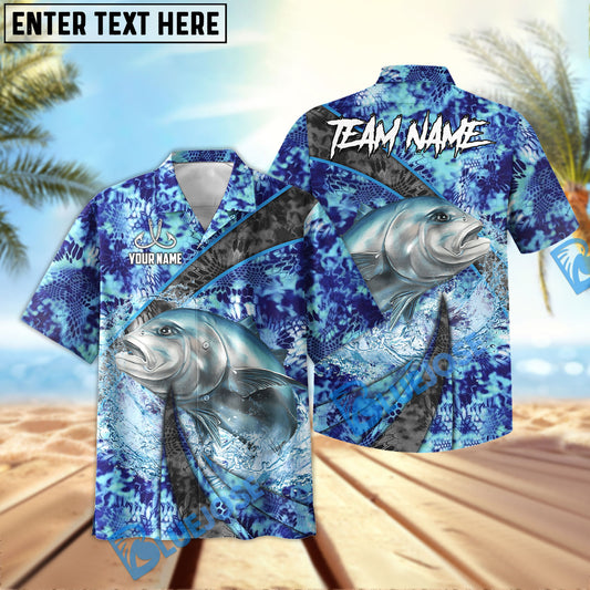 BlueJose Giant Trevally Fishing Wave Rider Personalized All Over Print 3D Hawaiian Shirt