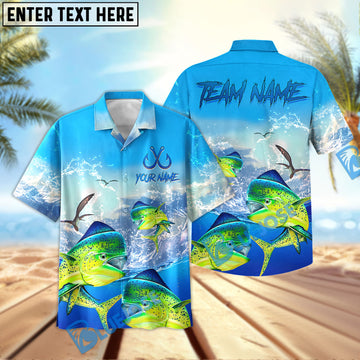 BlueJose Mahi Mahi Fishing Seabird Sunset Personalized All Over Print 3D Hawaiian Shirt