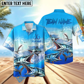 BlueJose Barracuda Fishing Seabird Sunset Personalized All Over Print 3D Hawaiian Shirt