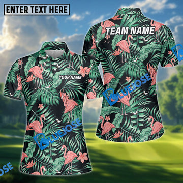 BlueJose Tropical Jungle Flamingo Women‚Äôs Golf Shirt, Custom Name & Team Name 3D Shirt