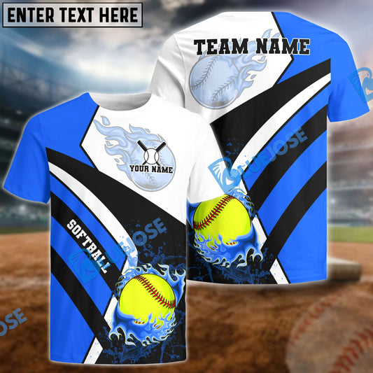 BlueJose Softball Flame Custom Name & Team 3D Shirt (4 Colors)
