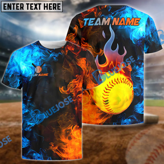 BlueJose Fireball Softball Customized Name, Team Name 3D Shirt