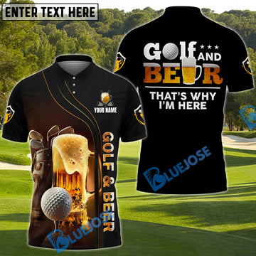 BlueJose Golf And Beer That's Why I'm Here Funny Golf Polo Shirt, Custom Name & Team Name Golf 3D Shirts