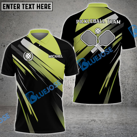 BlueJose Personalized Name, Team Name Abstract Green Stripe Pickleball 3D Shirt