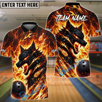 BlueJose Bowling And Pins Fire Wolf Flame Art Design Customized Name, Team Name 3D Shirt (4 Colors)