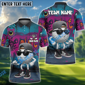 BlueJose Graffiti Golf Ball Polo Shirt, Custom Name & Team Name 3D Shirts
