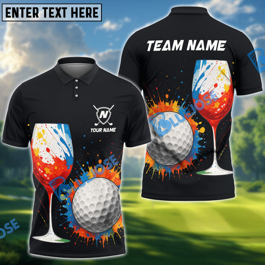 BlueJose Colorful Wine Glass Golf Polo Shirt, Custom Name & Team Name 3D Shirts