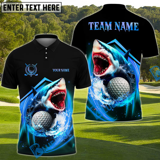 BlueJose Shark Attack Golf Polo Shirt, Custom Name & Team Name 3D Shirts