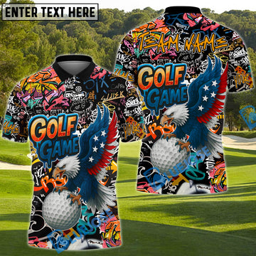 BlueJose American Eagle Graffiti Golf Polo Shirt, Custom Name & Team Name 3D Shirts