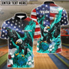 BlueJose Bowling And Pins Flame Eagle American Flag Customized Name, Team Name 3D Shirt (4 Colors)