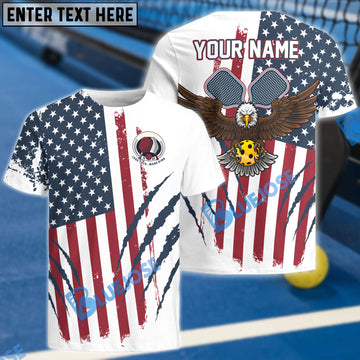 BlueJose Eagle Scratches American Flag Pickleball Personalized Name, Team Name Unisex Shirt