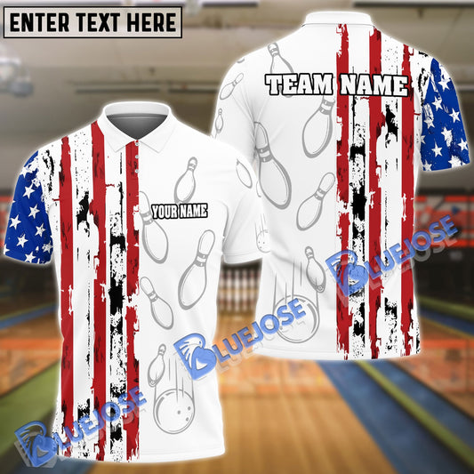 BlueJose Bowling and Pins Flag Half Pattern Personalized Name 3D Shirt