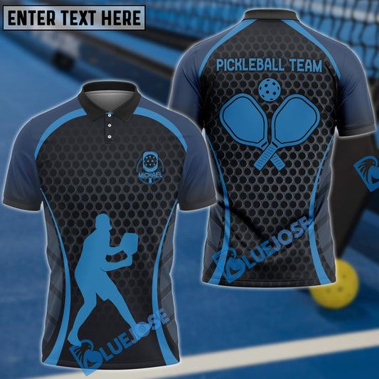 BlueJose Personalized Name, Team Name Blue Honeycomb Custom Pickleball 3D Shirt