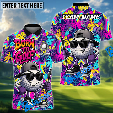 BlueJose Graffiti Born To Golf Polo Shirt, Custom Name & Team Name 3D Shirts