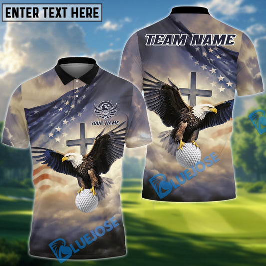BlueJose American Eagle Christian Golf Polo Shirt, Custom Name & Team Name 3D Shirts
