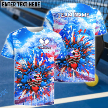 BlueJose Pickleball USA Flag Water Colorful Personalized Name, Team Name Unisex Shirt