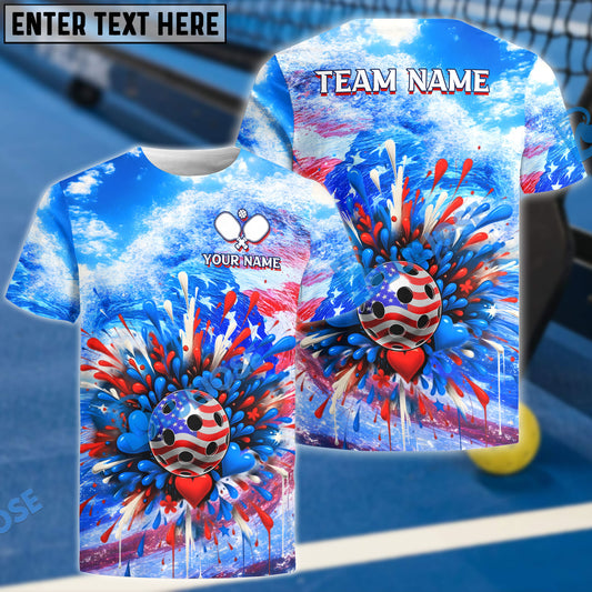 BlueJose Pickleball USA Flag Water Colorful Personalized Name, Team Name Unisex Shirt