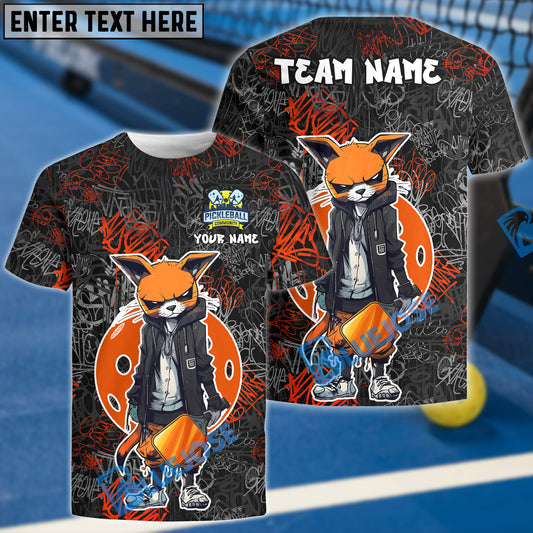 BlueJose Urban Fox Pickleball Graffiti Tee – Street Style Paddle Power Name & Team Name 3D Shirts (4 Colors)