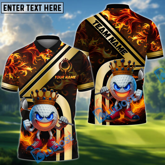 BlueJose Golden Fire King Golf Polo Shirt, Customized Name & Team Name 3D Shirts (4 Colors)