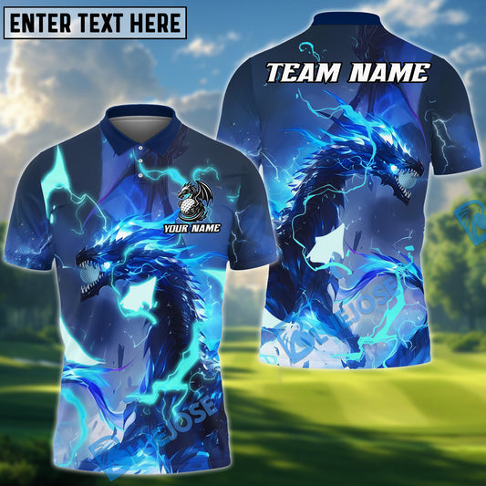BlueJose Thunder Dragon Golf Polo Shirt, Customized Name & Team Name 3D Shirts (4 Colors)