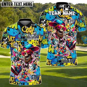 BlueJose Street Swing Skeleton Funny Golf Polo Shirt, Customized Name & Team Name 3D Shirts (4 Colors)