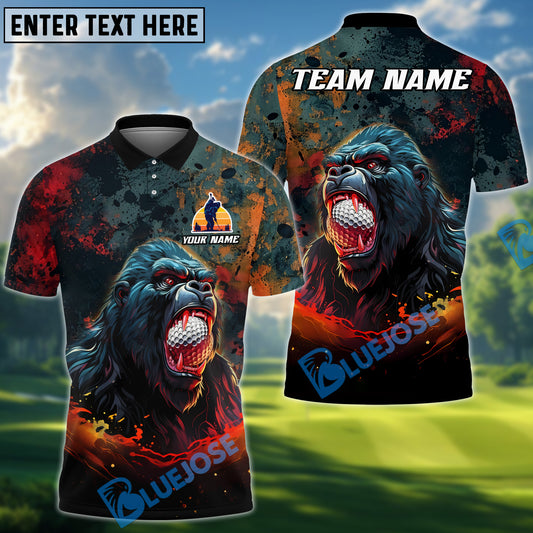 BlueJose Raging Gorilla Golf Polo Shirt, Custom Name & Team Name 3D Shirts