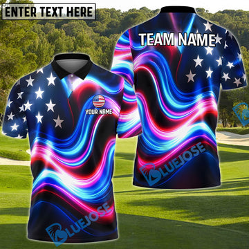 BlueJose Golf American Flag Watercolor Custom Name & Team Name 3D Shirts