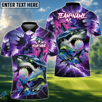 BlueJose Shark Strike Golf Polo Shirt, Customized Name & Team Name 3D Shirts (4 Colors)