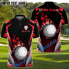 BlueJose Blazing Fireball Golf Polo Shirt, Customized Name & Team Name 3D Shirts (4 Colors)