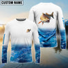 Bluejose Custom Redfish Fishing Jerseys, Personalized Red Drum Sea Wave Camo Long Sleeve, Long Sleeve