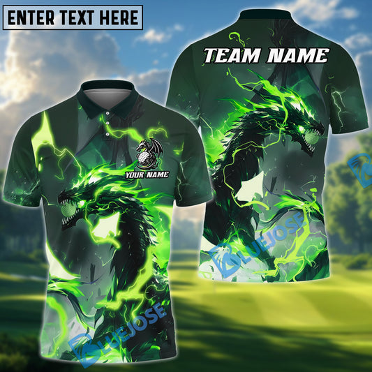 BlueJose Thunder Dragon Golf Polo Shirt, Customized Name & Team Name 3D Shirts (4 Colors)