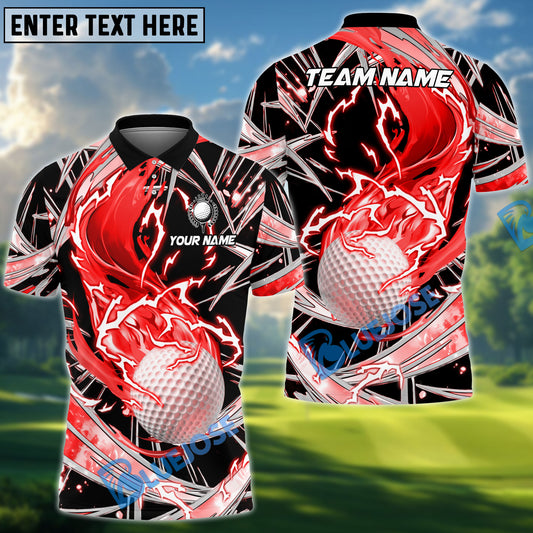 BlueJose Fireball Swing Golf Polo Shirt, Customized Name & Team Name 3D Shirts (4 Colors)