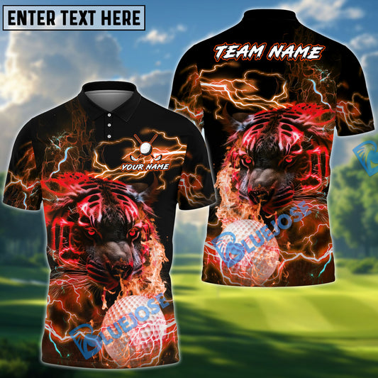 BlueJose Thunder Tiger Swing Golf Polo Shirt, Customized Name & Team Name 3D Shirts (4 Colors)