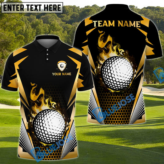 BlueJose Blazing Fireball Golf Polo Shirt, Customized Name & Team Name 3D Shirts (4 Colors)