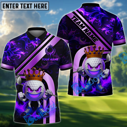 BlueJose Golden Fire King Golf Polo Shirt, Customized Name & Team Name 3D Shirts (4 Colors)