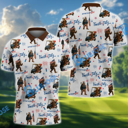 BlueJose Fourth of July Shirt, Bigfoot Golf Shirt, Custom Name & Team Name 3D Shirts