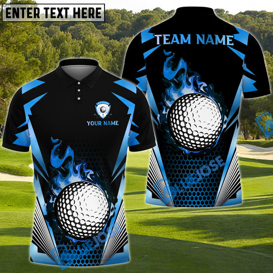BlueJose Blazing Fireball Golf Polo Shirt, Customized Name & Team Name 3D Shirts (4 Colors)