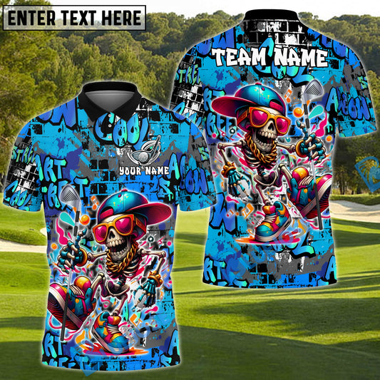 BlueJose Street Swing Skeleton Funny Golf Polo Shirt, Customized Name & Team Name 3D Shirts (4 Colors)