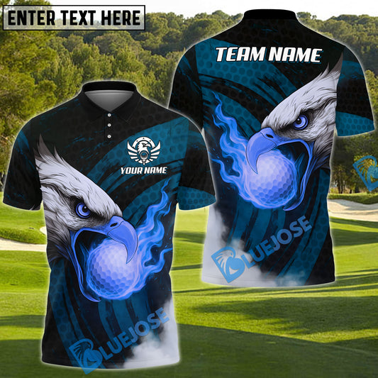 BlueJose Flame Eagle Strike Golf Polo Shirt, Customized Name & Team Name 3D Shirts (4 Colors)