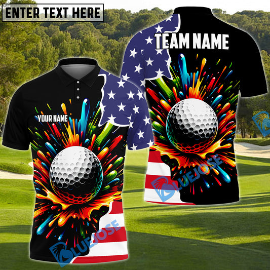 BlueJose American Flag Patriot Golf Shirt, Custom Name & Team Name 3D Shirts