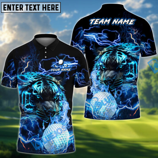 BlueJose Thunder Tiger Swing Golf Polo Shirt, Customized Name & Team Name 3D Shirts (4 Colors)