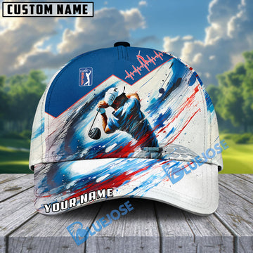 BlueJose Patriot Heartbeat Swing Golf Cap, Personalized Name Pattern 3D Classic Cap