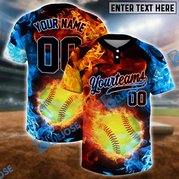 BlueJose Fire & Frost Softball Jersey, Custom Name & Team Number 3D Shirt