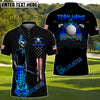 BlueJose Golf Skull Flame with American Flag Customized Name, Team Name 3D Shirts (4 Colors)