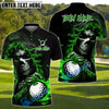 BlueJose Skull Reaper Golf With Flaming Golf Ball Customized Name, Team Name 3D Shirts (4 Colors)