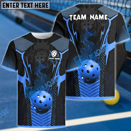 BlueJose Pickleball Flame Hexagon Pattern Personalized Name, Team Name Unisex Shirt (4 Colors)