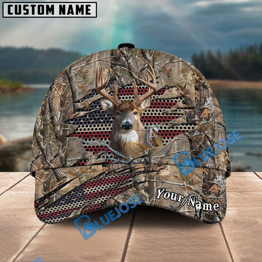 BlueJose Deer Hunting American Flag Camo Crack Personalized Cap (2 Colors)