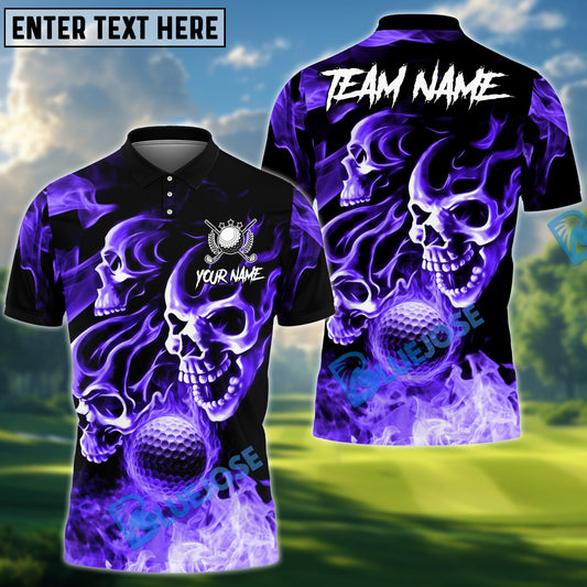 BlueJose Fire Flame Skull Golf Polo Shirt Customized Name, Team Name 3D Shirts (4 Colors)