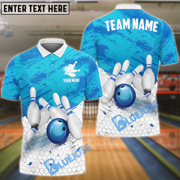 BlueJose Bowling And Pins Hexagon Net Customized Name, Team Name 3D Shirt (4 Colors)